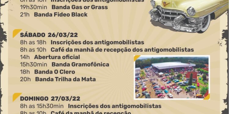 12° Encontro Nacional de Veículos Antigos ocorrerá dos dias 25 a 27 de março
