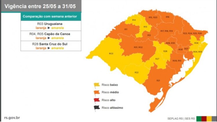 Na 3ª rodada do Distanciamento Controlado, três regiões passam de laranja para bandeira amarela. Região dos Vales continua no laranja