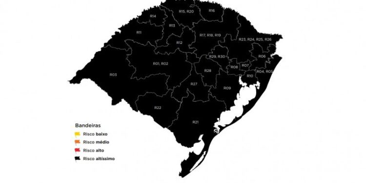 RS tem a sétima semana consecutiva de bandeira preta nas 21 regiões Covid