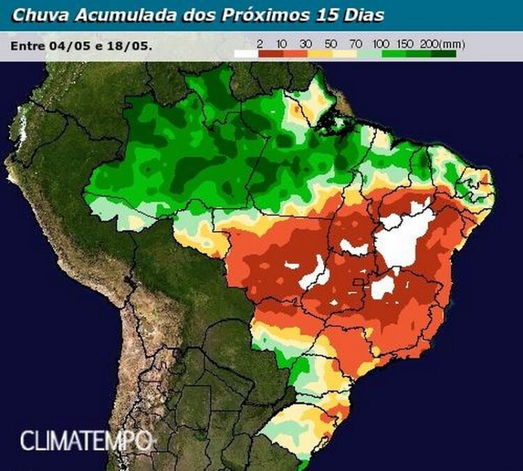 Análise da chuva no Brasil para os próximos 15 dias