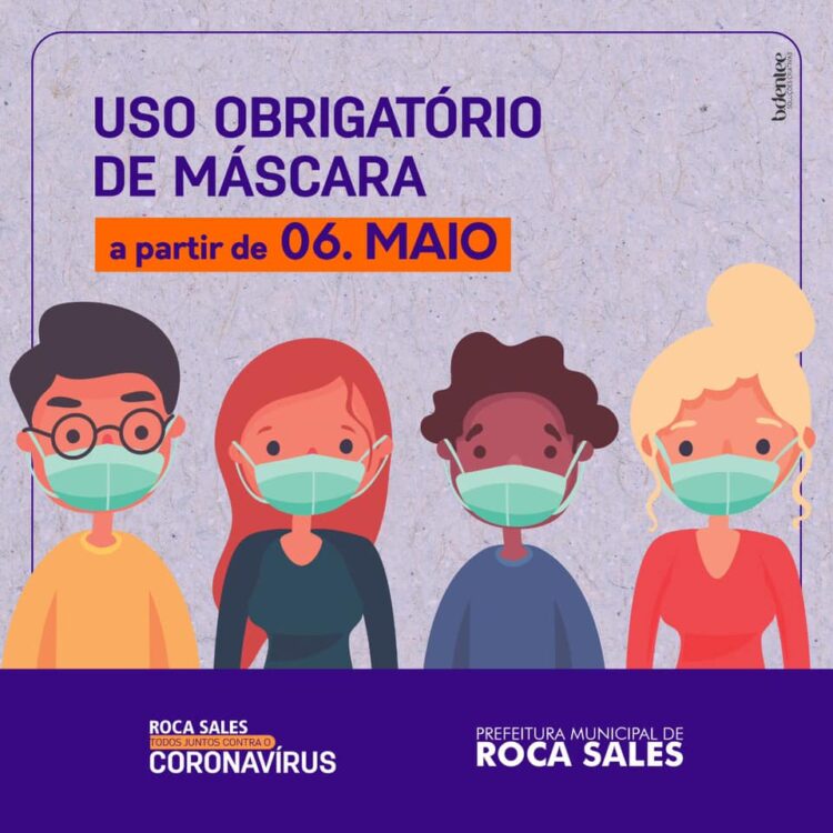 Prefeitura de Roca Sales determina uso obrigatório de máscaras a partir do dia 06