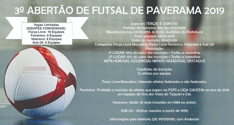 3ª Abertão de Futsal de Paverama está com inscrições abertas