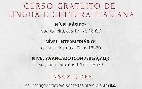 Abertas as inscrições para cursos gratuitos de língua e cultura italiana