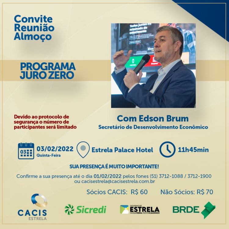 Reunião-almoço da Cacis terá palestra com secretário estadual de Desenvolvimento Econômico