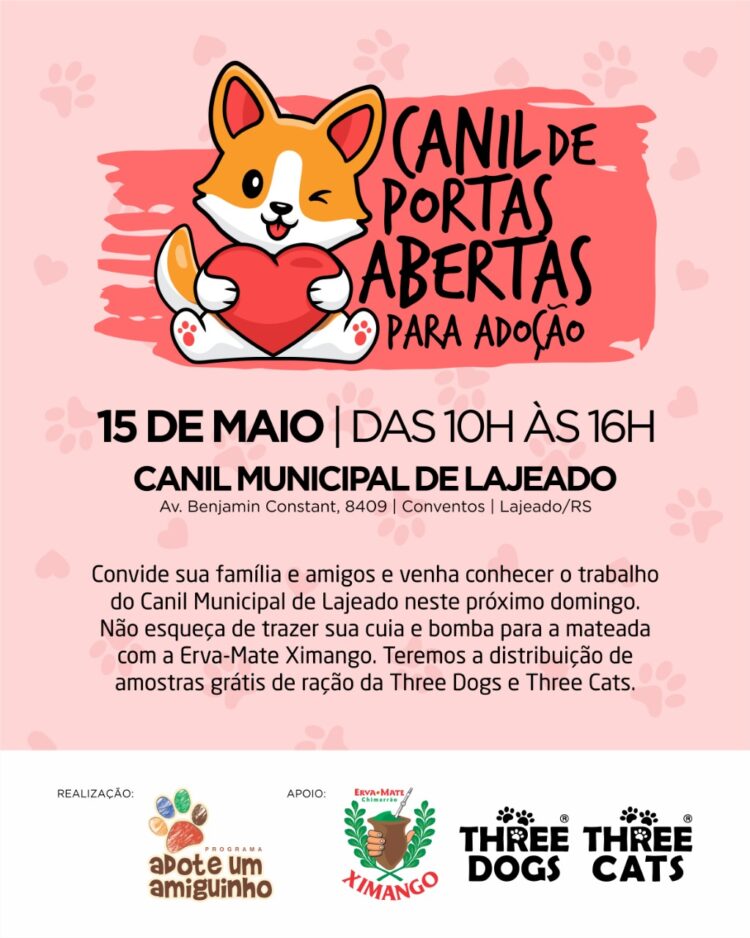 Canil Municipal abre as portas para evento de adoção no domingo, 15/05