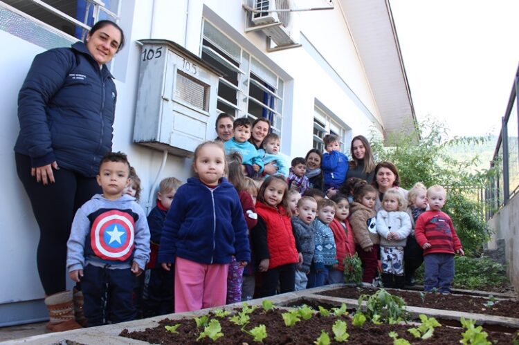 Alunos e professoras cultivam alimentos orgânicos
