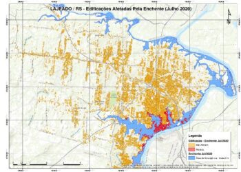 Mapa indica que 4,18% das edificações de Lajeado foram atingidas na cota 27 da cheia do Rio Taquari