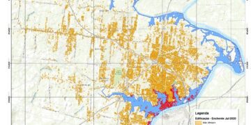 Mapa indica que 4,18% das edificações de Lajeado foram atingidas na cota 27 da cheia do Rio Taquari