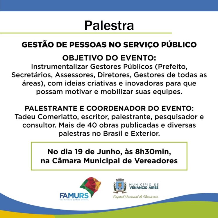 FAMURS e Prefeitura de Venâncio oferecem palestra sobre Gestão de Pessoas no Serviço Público
