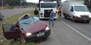 Pessoa fica ferida em acidente de trânsito na BR 386, em Estrela