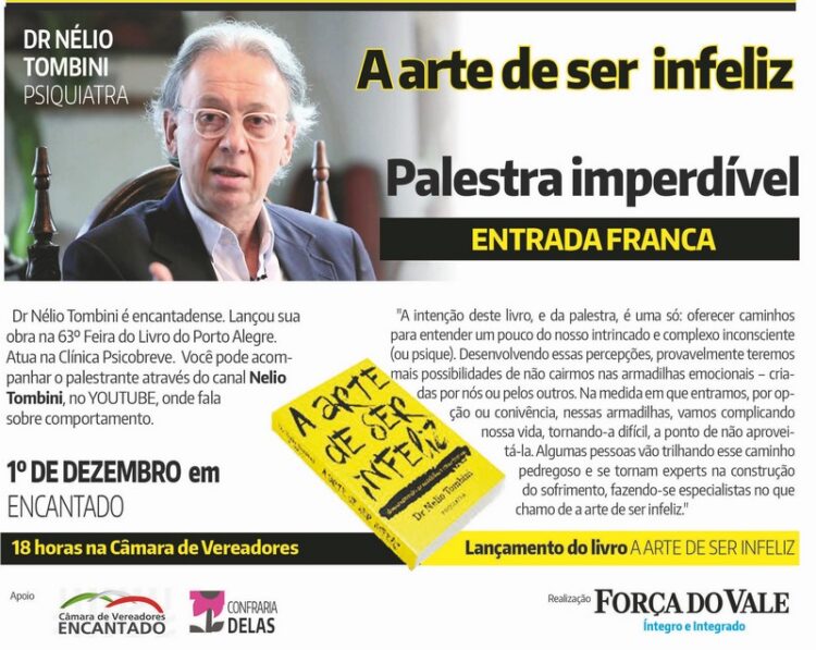 Livro “A Arte de Ser Infeliz” será lançada nesta sexta-feira