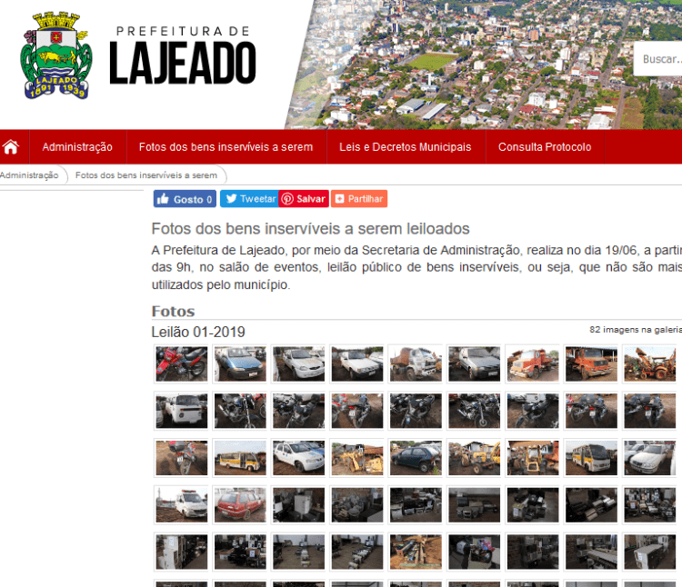 Imagens dos lotes dos bens inservíveis do município que vão a leilão estão disponíveis