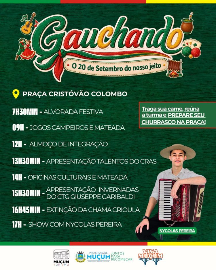 Muçum comemora o Dia do Gaúcho com programação especial na Praça Cristóvão Colombo